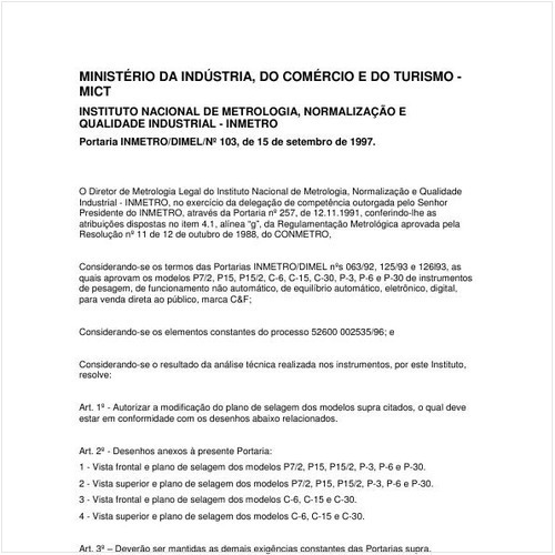 Portaria DIMEL/INMETRO 103:1997 - Situação: Em vigor
