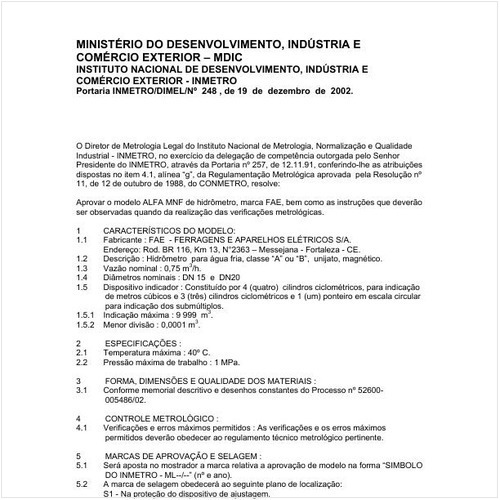 Portaria DIMEL/INMETRO 248:2002 - Situação: Revisto
