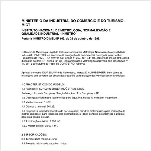 Portaria DIMEL/INMETRO 163:1996 - Situação: Em vigor