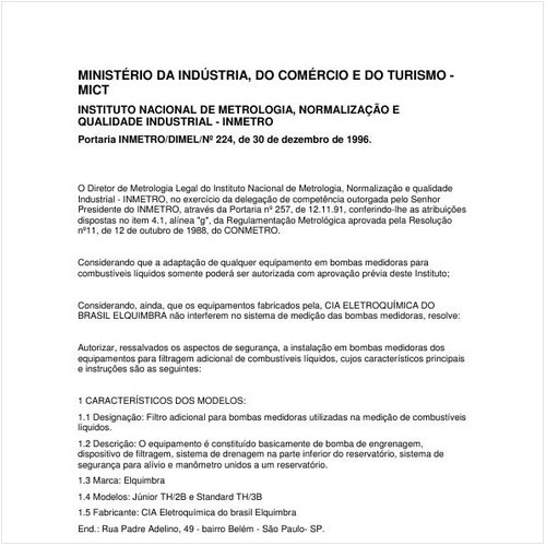 Portaria DIMEL/INMETRO 224:1996 - Situação: Revogado