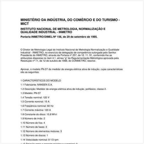 Portaria DIMEL/INMETRO 156:1995 - Situação: Em vigor
