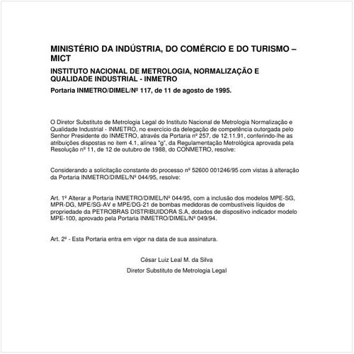 Portaria DIMEL/INMETRO 117:1995 - Situação: Em vigor