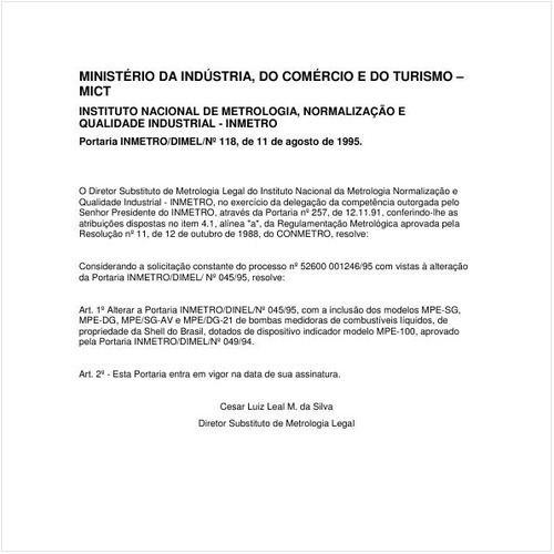 Portaria DIMEL/INMETRO 118:1995 - Situação: Em vigor