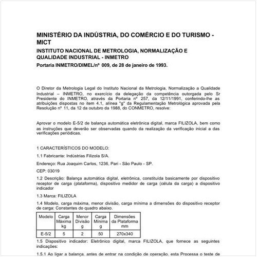 Portaria DIMEL/INMETRO 9:1993 - Situação: Revisto