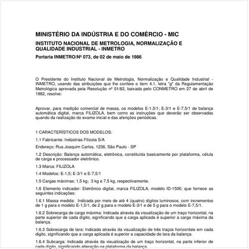 Portaria INMETRO/MIC 73:1986 - Situação: Revisto
