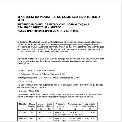 Portaria DIMEL/INMETRO 84:1995 - Situação: Em vigor