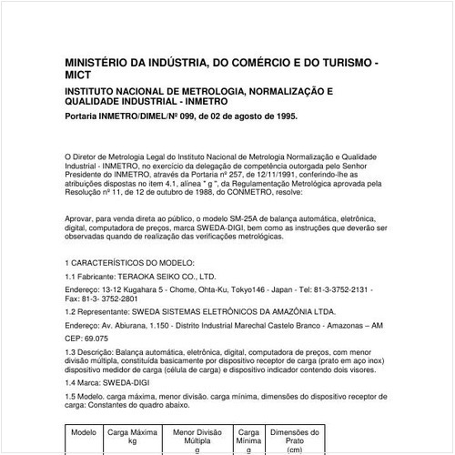 Portaria DIMEL/INMETRO 99:1995 - Situação: Revogado