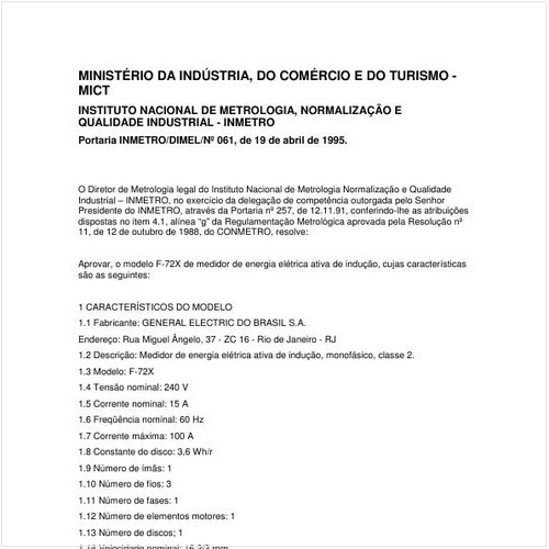 Portaria DIMEL/INMETRO 61:1995 - Situação: Em vigor