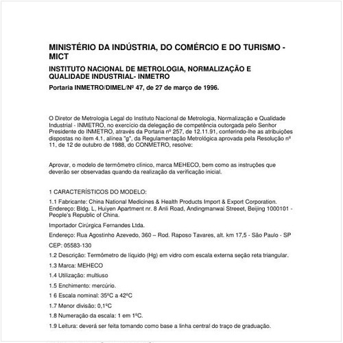 Portaria DIMEL/INMETRO 47:1996 - Situação: Em vigor