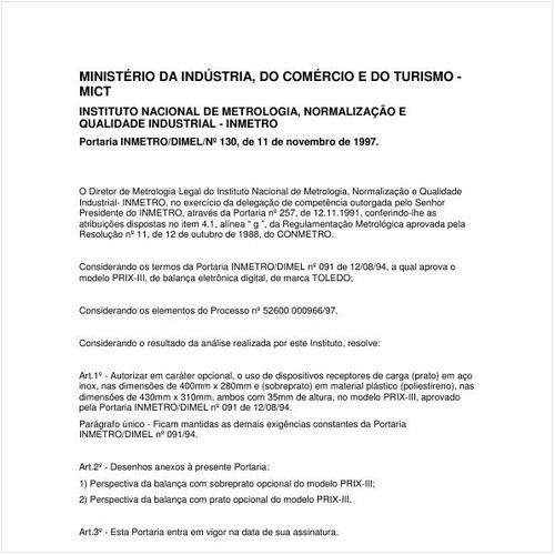 Portaria DIMEL/INMETRO 130:1997 - Situação: Em vigor