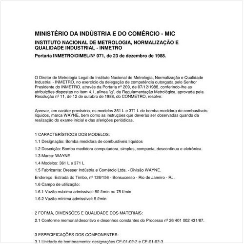Portaria DIMEL/INMETRO 71:1988 - Situação: Revisto