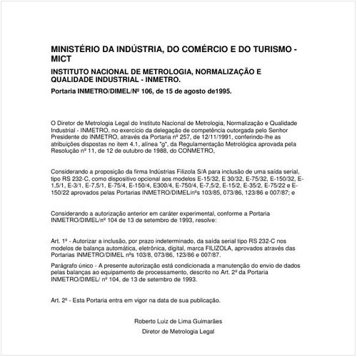 Portaria DIMEL/INMETRO 106:1995 - Situação: Revisto