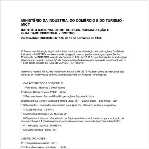 Portaria DIMEL/INMETRO 128:1998 - Situação: Em vigor
