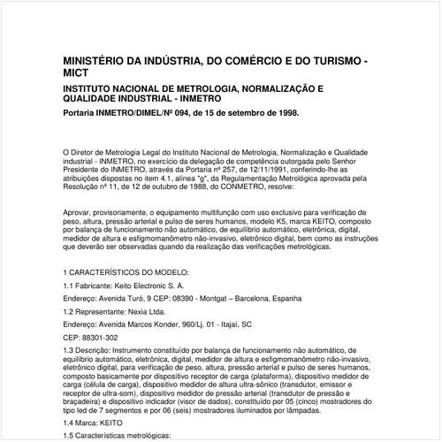 Portaria DIMEL/INMETRO 94:1998 - Situação: Revisto
