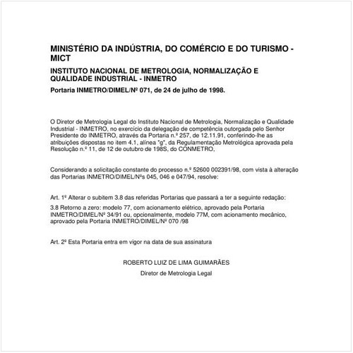 Portaria DIMEL/INMETRO 71:1998 - Situação: Em vigor