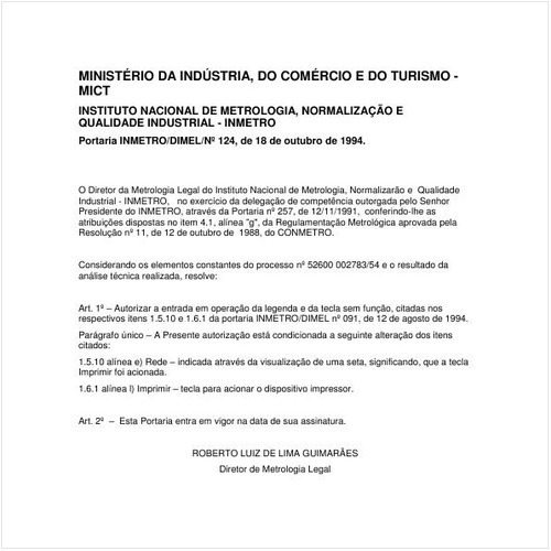 Portaria DIMEL/INMETRO 124:1994 - Situação: Em vigor