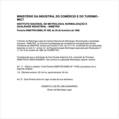 Portaria DIMEL/INMETRO 9:1998 - Situação: Em vigor