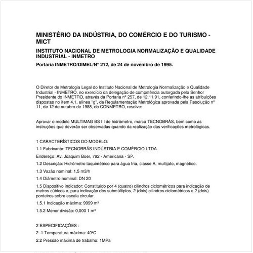 Portaria DIMEL/INMETRO 212:1995 - Situação: Revisto