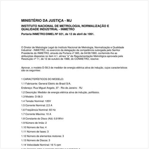 Portaria DIMEL/INMETRO 21:1991 - Situação: Revisto