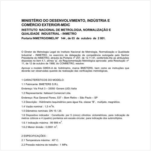 Portaria DIMEL/INMETRO 144:2001 - Situação: Em vigor