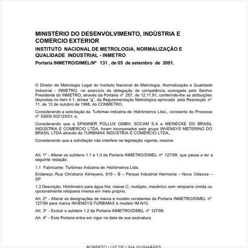 Portaria DIMEL/INMETRO 131:2001 - Situação: Em vigor