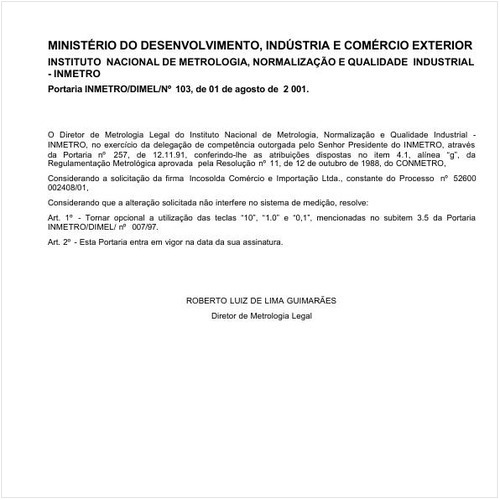 Portaria DIMEL/INMETRO 103:2001 - Situação: Em vigor