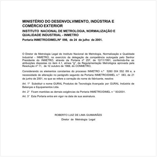 Portaria DIMEL/INMETRO 98:2001 - Situação: Em vigor
