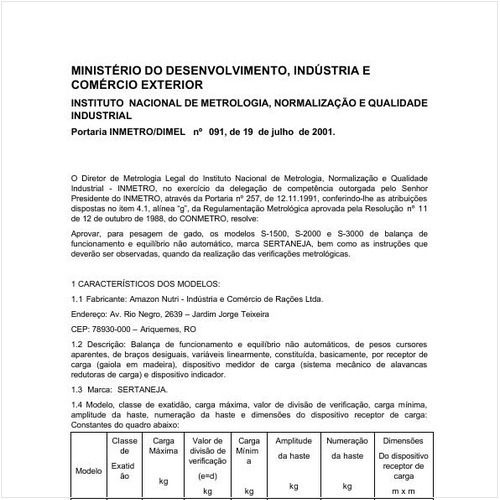 Portaria DIMEL/INMETRO 91:2001 - Situação: Em vigor