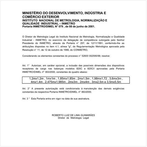 Portaria DIMEL/INMETRO 79:2001 - Situação: Em vigor