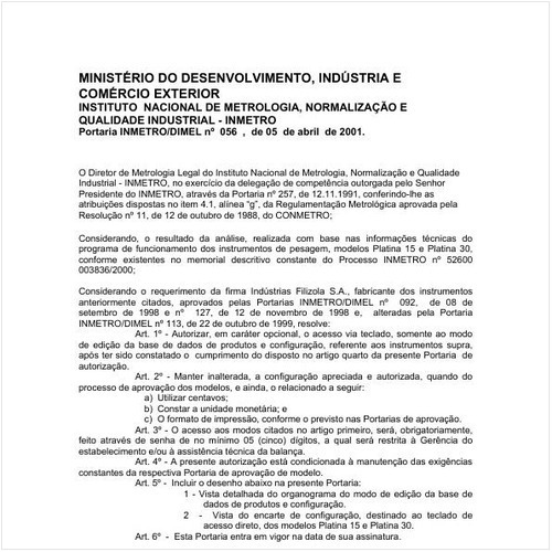 Portaria DIMEL/INMETRO 56:2001 - Situação: Em vigor