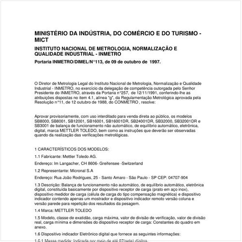 Portaria DIMEL/INMETRO 113:1997 - Situação: Revisto