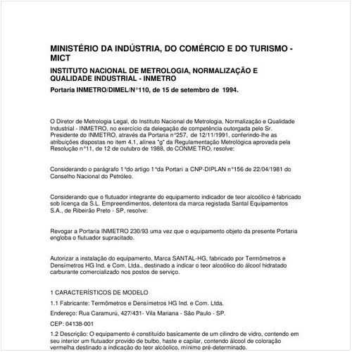 Portaria DIMEL/INMETRO 110:1994 - Situação: Revogado