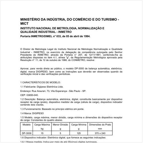 Portaria DIMEL/INMETRO 33:1994 - Situação: Revisto