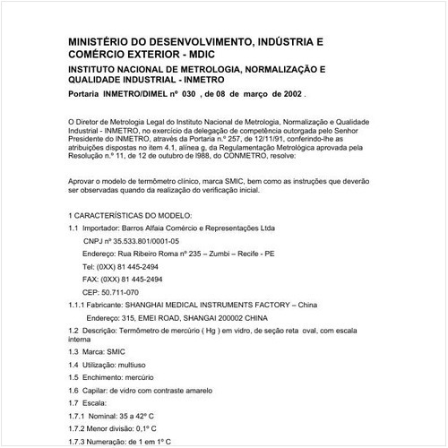 Portaria DIMEL/INMETRO 30:2002 - Situação: Em vigor