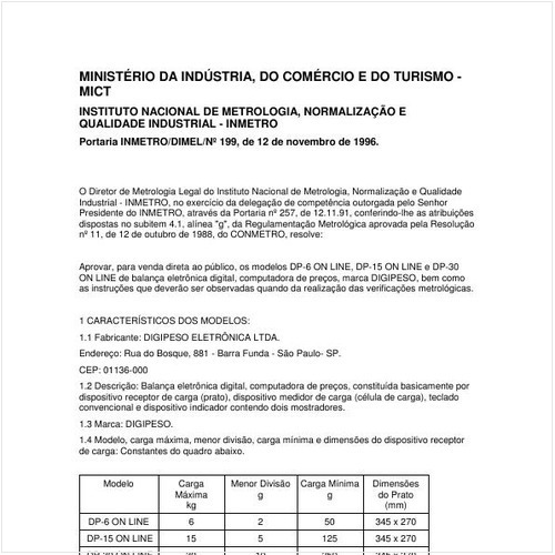 Portaria DIMEL/INMETRO 199:1996 - Situação: Revisto