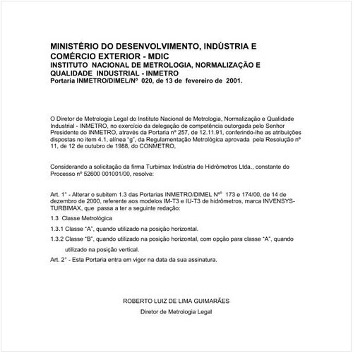 Portaria DIMEL/INMETRO 20:2001 - Situação: Em vigor