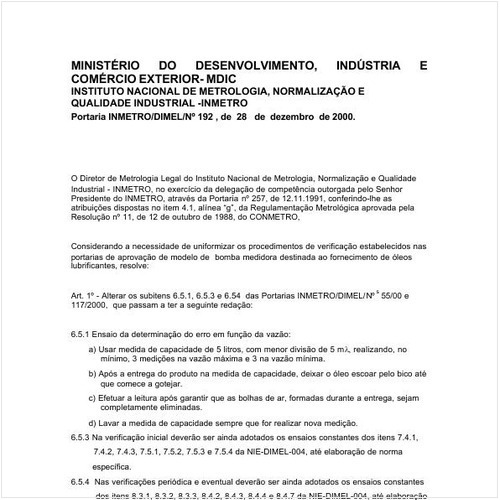 Portaria DIMEL/INMETRO 192:2000 - Situação: Revogado