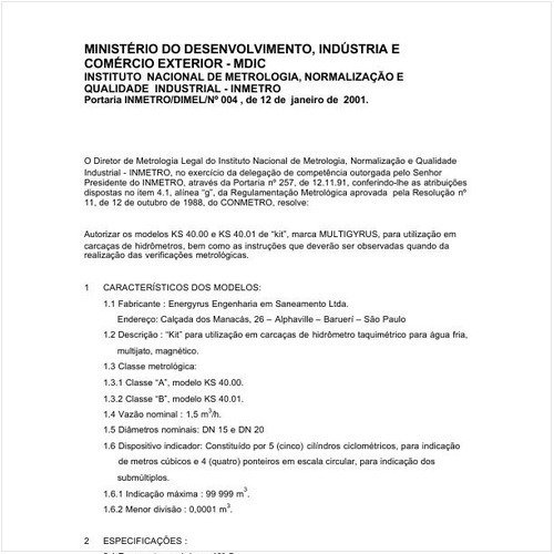Portaria DIMEL/INMETRO 4:2001 - Situação: Revisto