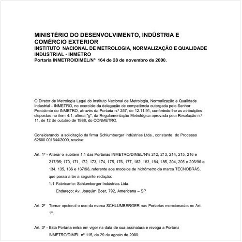 Portaria DIMEL/INMETRO 164:2000 - Situação: Em vigor