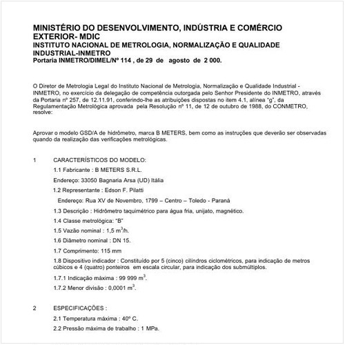 Portaria DIMEL/INMETRO 114:2000 - Situação: Revisto