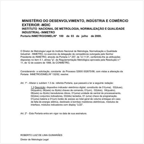 Portaria DIMEL/INMETRO 100:2000 - Situação: Em vigor