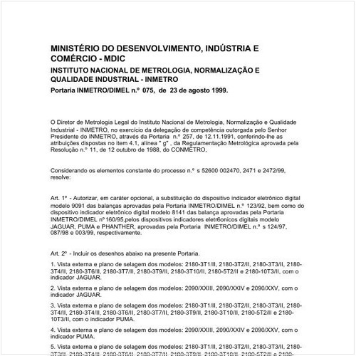 Portaria DIMEL/INMETRO 75:1999 - Situação: Em vigor