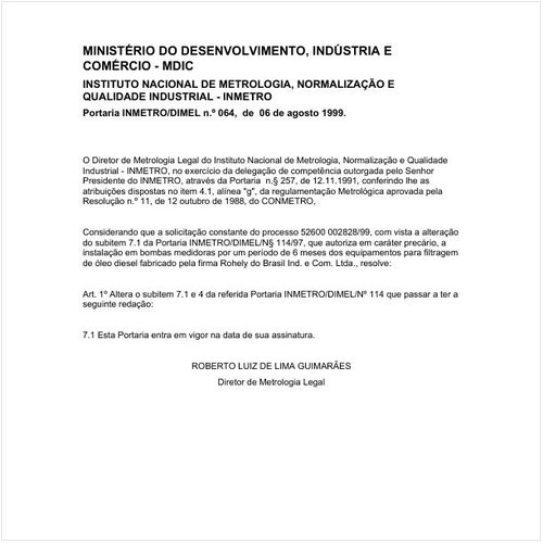 Portaria DIMEL/INMETRO 64:1999 - Situação: Em vigor