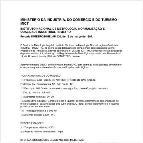 Portaria DIMEL/INMETRO 20:1997 - Situação: Revisto