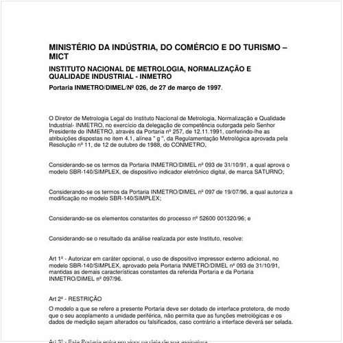 Portaria DIMEL/INMETRO 26:1997 - Situação: Revisto