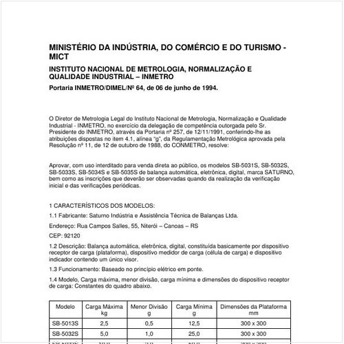 Portaria DIMEL/INMETRO 64:1994 - Situação: Revisto