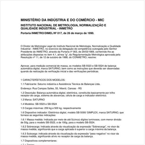 Portaria DIMEL/INMETRO 17:1990 - Situação: Revisto