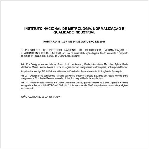 Portaria INMETRO/MDIC 255:2006 - Situação: Revisto
