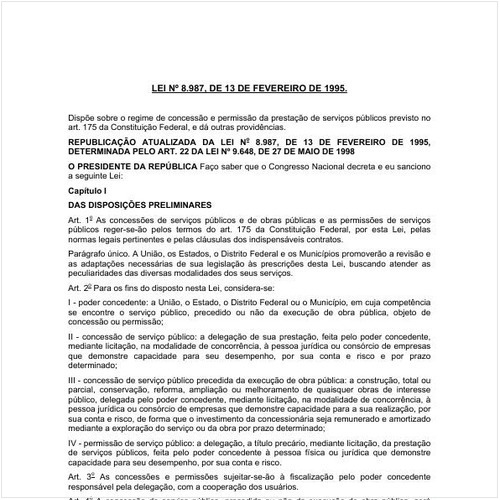 Lei número 8987 de 13/02/1995 Íntegra