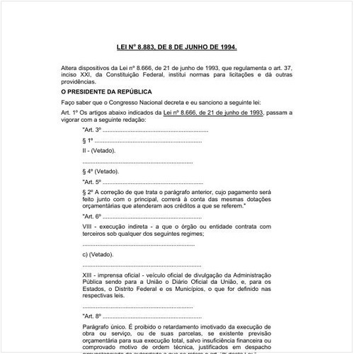 Lei número 8883 de 08/06/1994 Íntegra